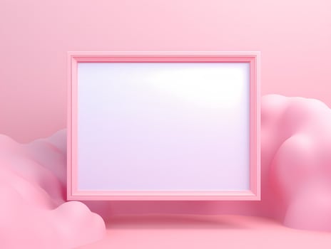 A pink background with a white frame photo