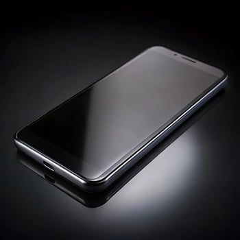 Sleek Modern Smartphone on Reflective Black Surface HighEnd Technology Device photo