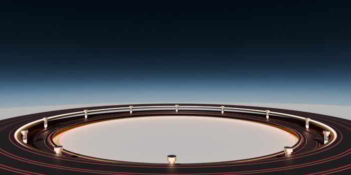 Round stage, curved showroom, technology background, modern, 3D illustration photo