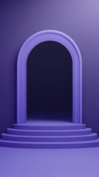 Elegant purple architectural display featuring an arched entrance with steps, creating a modern stage photo