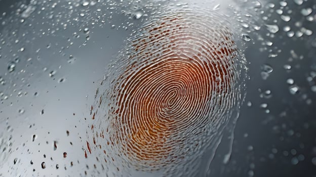 A detailed macro shot showing a fingerprint mark on reflective glass. photo