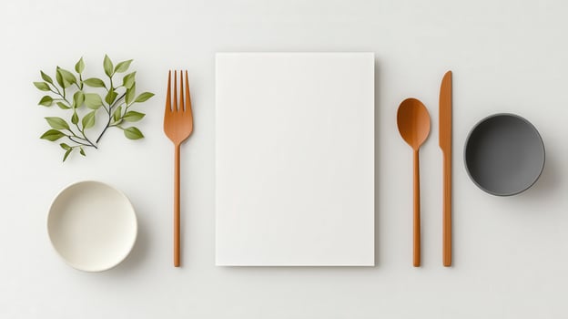 A minimal white plate with a fork, knife and spoon on it photo