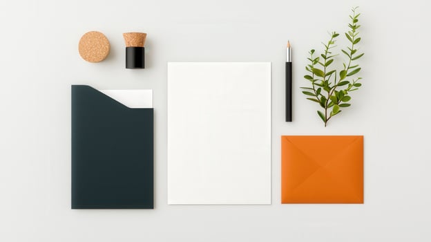 A white envelope sits on a table next to a black pen and a cork stopper photo
