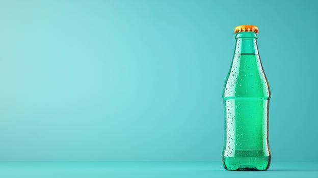 A green bottle of water with a yellow cap photo