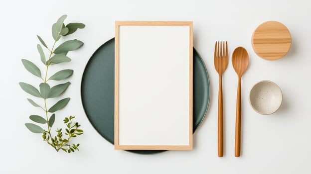 A white plate with a fork and spoon on it photo