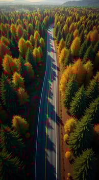 Stunning Autumn Road Amidst Vibrant Trees Perfect for Phone Wallpaper Design photo