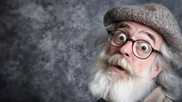 An old man with glasses and a hat photo