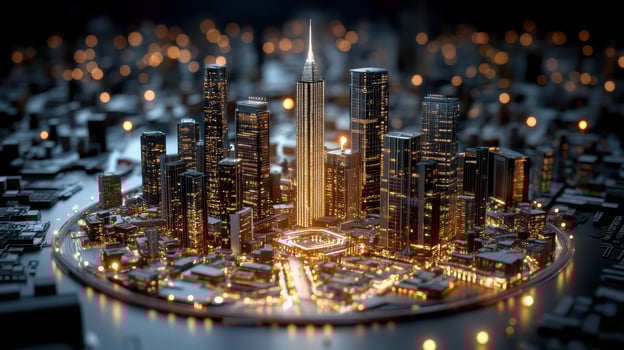 3d rendering of cityscape at night photo
