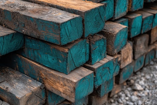 Stack of treated lumber with blue ends photo