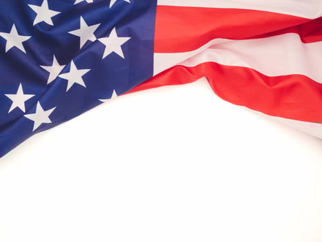 Top view of the USA flag on a white background. photo