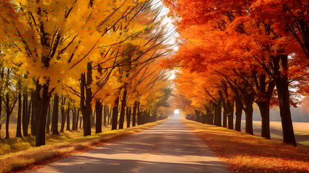 Autumn scenic drive through peaceful countryside road lined with vibrant trees nature photography tranquil environment photo