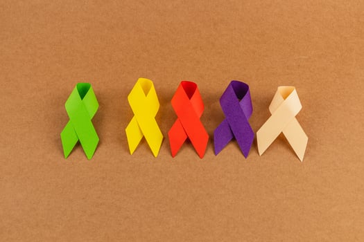 Cancer awareness ribbons symbolize the fight against various diseases photo