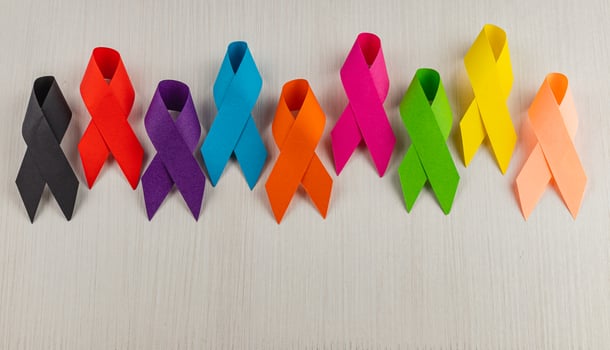Colorful ribbons symbolize global fight against various cancers and diseases photo