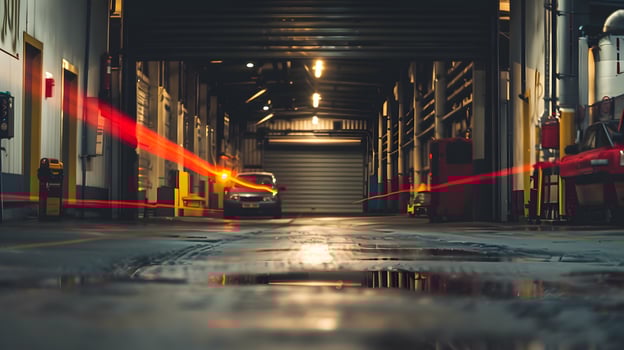 Industrial Interior with Vehicle and Light Trails photo