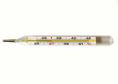 Medical clinical body thermometer with temperature 37 isolated on white background photo