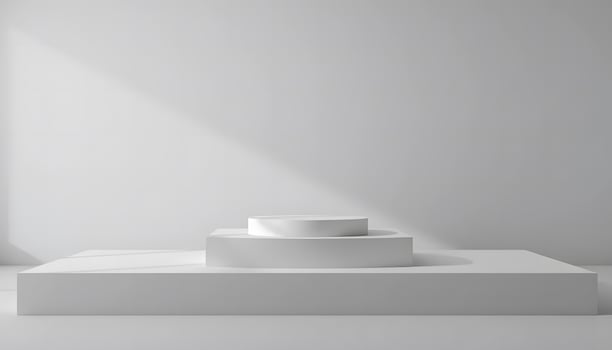 Minimalist White Platform Display A Clean and Modern Product Showcase Product presentation, mock up, show cosmetic product, Podium, stage pedestal or platform. photo