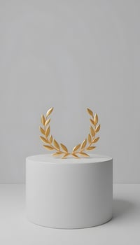 Golden Laurel Wreath on White Pedestal A Symbol of Achievement and Victory photo