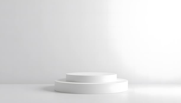 Minimalist White Cylindrical Platform Display, Clean Studio Mockup photo