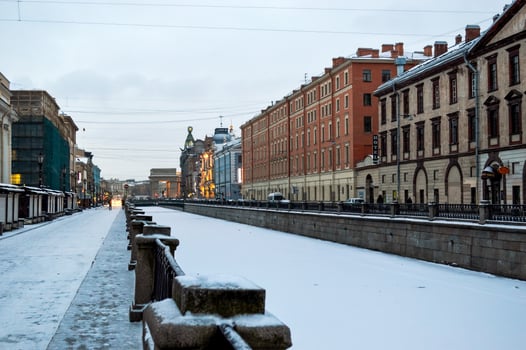 Architecture of Saint Petersburg in the early snowy morning in winter photo
