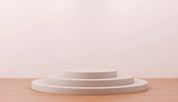 Minimalist White Platform on Wooden Floor Against a Light Pink Wall Elegant Display for Product Showcase or Presentation Product presentation, mock up, show cosmetic product, Podium, photo