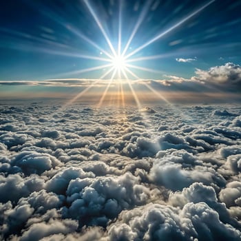Stunning Aerial View of Sun Rays Shining Through Cloudscape photo