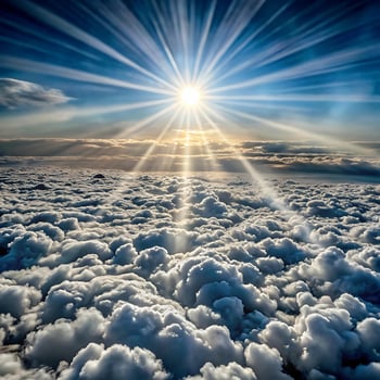 Heavenly Sunlight Beams Above a Sea of Clouds A Breathtaking Aerial View photo