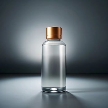 Elegant Cylindrical Bottle with Copper Cap Product Mockup on Gray Background photo