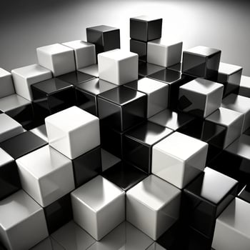 Abstract 3D Rendering of Black and White Cubes in a Checkerboard Pattern photo
