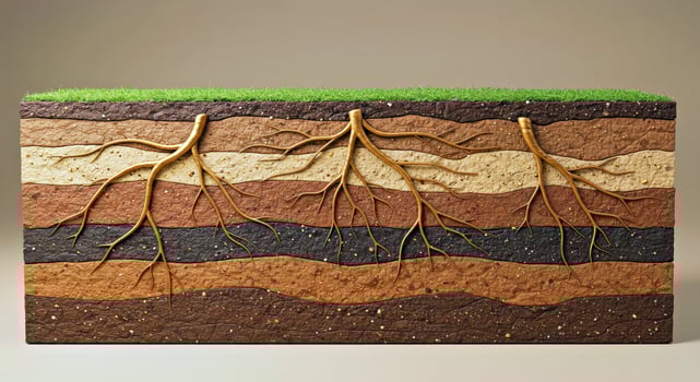Earth science concept of soil layers and roots photo