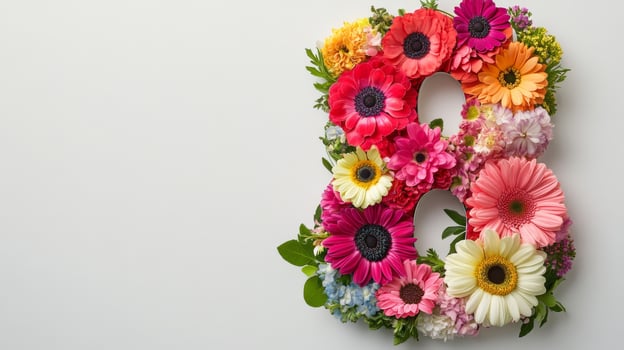 Number 8 made of flowers on white background photo