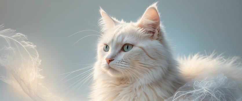 A white cat with blue eyes sitting on a blue background photo