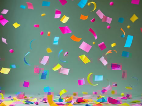 Colorful Paper Confetti on a Green Background for Celebration Decor. photo