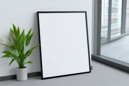 Blank Poster Mockup in Modern Office photo