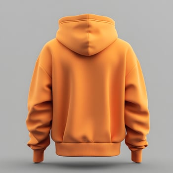 Vibrant orange hooded sweatshirt, back view against neutral background photo