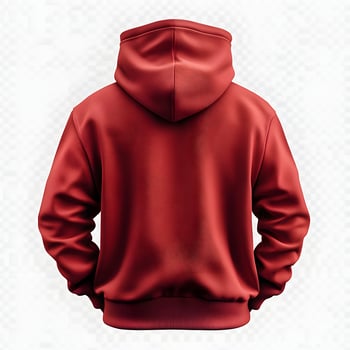 Back view of a red hooded sweatshirt, perfect for customization and design photo
