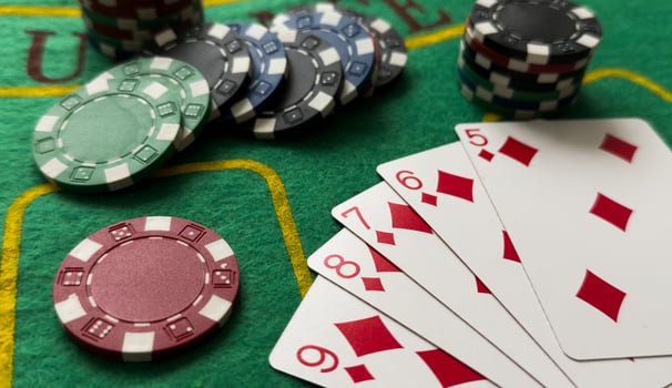 Poker cards with combination. The winning combination in a game in a poker club. The concept of luck in the poker game. photo