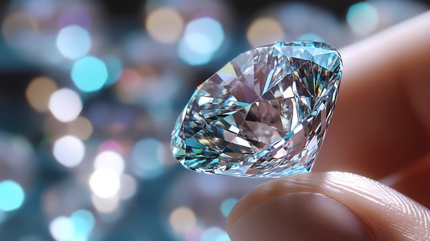 Jeweler holding big sparkling diamond with bokeh effect photo