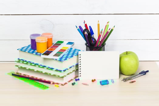 Back to school concept. School stationery and accessories photo
