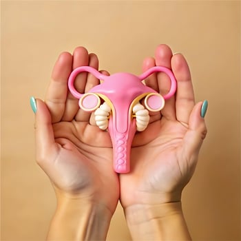 A Pair of Hands Gently Holding a Detailed Anatomical Model of a Human Uterus photo