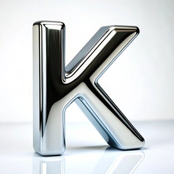 A Shiny Chrome Three Dimensional Letter K Reflecting Light photo