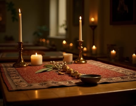 Traditional Dia de Muertos Altar with Candles and Decorations for the Celebration photo