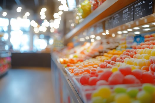 Sugary Gummy Candies Displayed in a Candy Shop photo