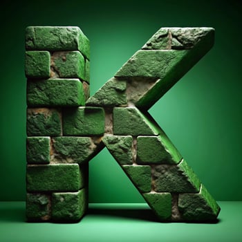 Three Dimensional Green Brick Letter K on Green Background photo