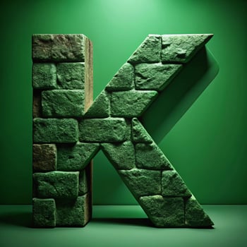 A three dimensional green stone letter K against a green background photo