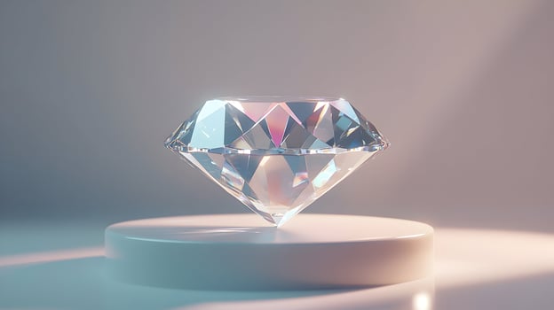 Radiant diamond gemstone on a pedestal, symbolizing luxury and clarity in design photo