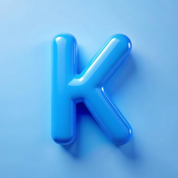 A Shiny Blue 3D Rendered Letter K on a Light Blue Background photo