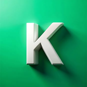 A three dimensional white letter K on a green background, a minimalist design element photo