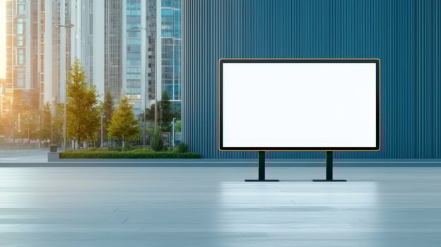 The billboard is empty, but it is surrounded by trees and a park photo