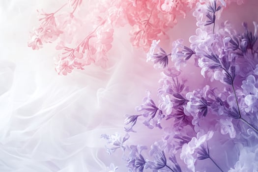 Delicate Pink and Purple Floral Blooms with Soft White Fabric Background for Elegant Decor photo