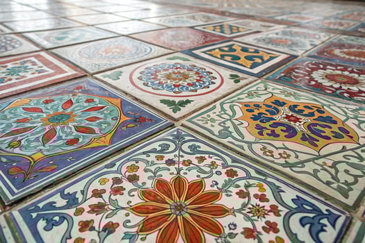 A close up of a colorful tile floor photo